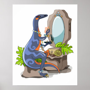 Illustratie van een Iguanodon die make-up aantrekt Poster