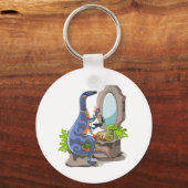 Illustratie van een Iguanodon die make-up aantrekt Sleutelhanger (Voorkant)