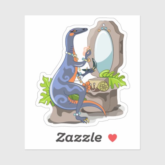 Illustratie van een Iguanodon die make-up aantrekt Sticker (Vel)