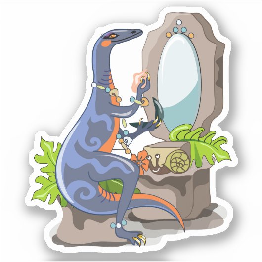 Illustratie van een Iguanodon die make-up aantrekt Sticker (Voorkant)