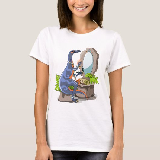 Illustratie van een Iguanodon die make-up aantrekt T-shirt (Voorkant)