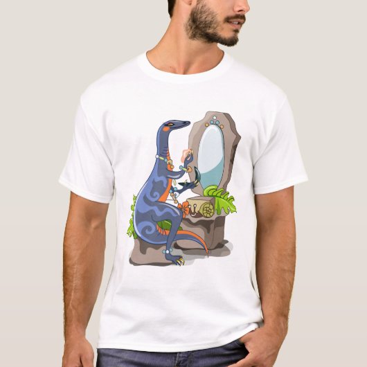 Illustratie van een Iguanodon die make-up aantrekt T-shirt (Voorkant)