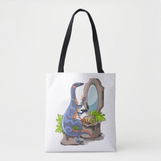 Illustratie van een Iguanodon die make-up aantrekt Tote Bag (Voorkant)