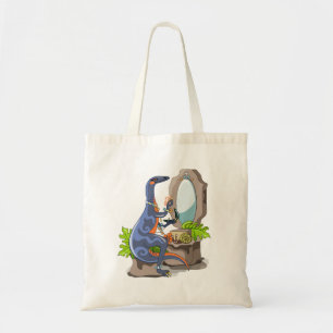 Illustratie van een Iguanodon die make-up aantrekt Tote Bag