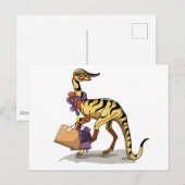Illustratie van een Iguanodon met boodschappentass Briefkaart (Voorkant / Achterkant)