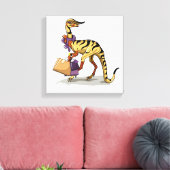 Illustratie van een Iguanodon met boodschappentass Canvas Afdruk (Insitu (Woonkamer))