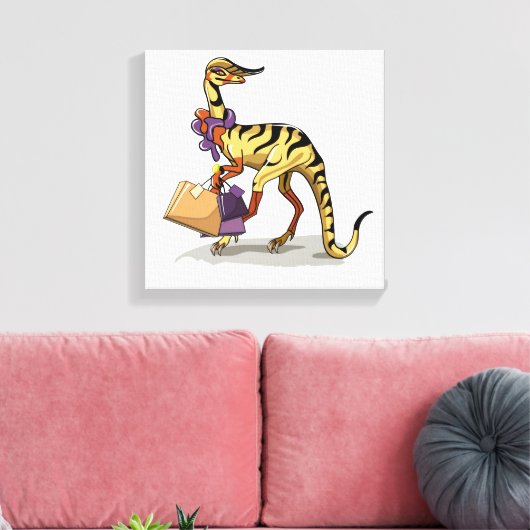 Illustratie van een Iguanodon met boodschappentass Canvas Afdruk (Insitu (Woonkamer))