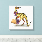 Illustratie van een Iguanodon met boodschappentass Canvas Afdruk (Insitu (Houten vloer))