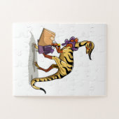 Illustratie van een Iguanodon met boodschappentass Legpuzzel (Horizontaal)