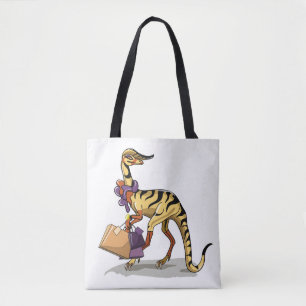 Illustratie van een Iguanodon met boodschappentass Tote Bag