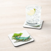 Illustratie van een Iguanodon zonnebaden. Bier Onderzetter (Rechterzijde)