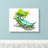 Illustratie van een Iguanodon zonnebaden. Canvas Afdruk (Insitu (Houten vloer))