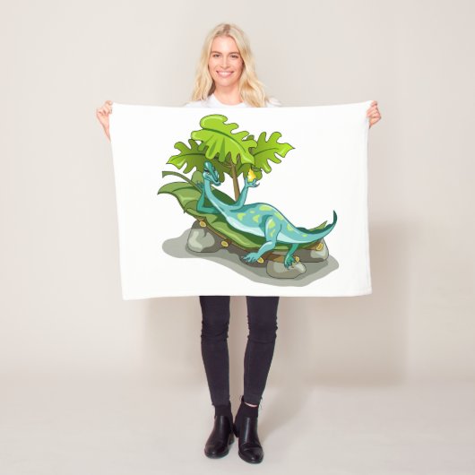 Illustratie van een Iguanodon zonnebaden. Fleece Deken (In situ)