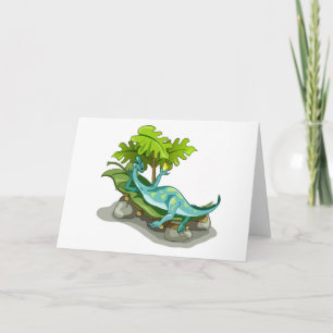 Illustratie van een Iguanodon zonnebaden. Kaart