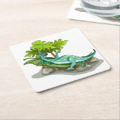 Illustratie van een Iguanodon zonnebaden. Kartonnen Onderzetters (Schuin)