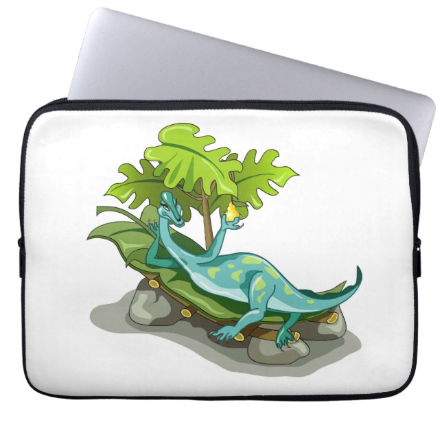 Illustratie van een Iguanodon zonnebaden. Laptop Sleeve (Voorkant)