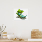 Illustratie van een Iguanodon zonnebaden. Poster (Keuken)