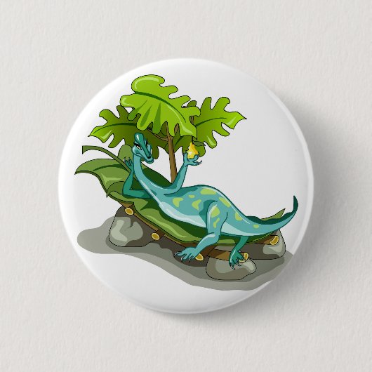 Illustratie van een Iguanodon zonnebaden. Ronde Button 5,7 Cm (Voorkant)
