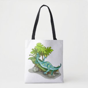 Illustratie van een Iguanodon zonnebaden. Tote Bag