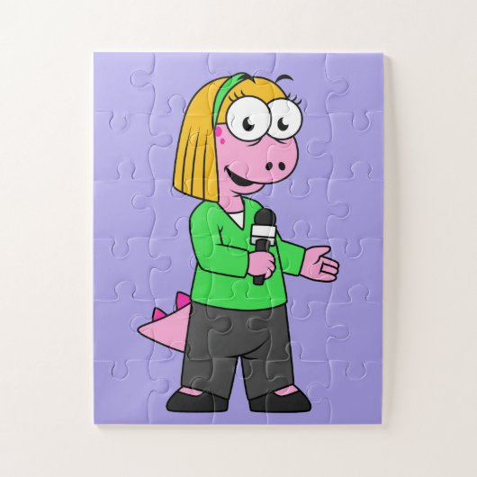 Illustratie van een journalist van Allosaurus News Legpuzzel (Verticaal)