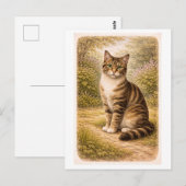 Illustratie van een kat met tabbypatroon in vintag briefkaart (Voorkant / Achterkant)