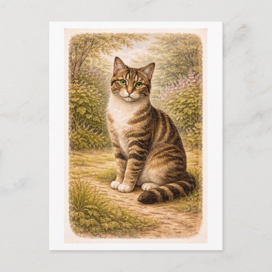 Illustratie van een kat met tabbypatroon in vintag briefkaart (Voorkant)