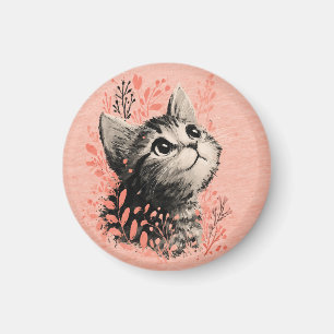 Illustratie van een katje met delicate botanische magneet