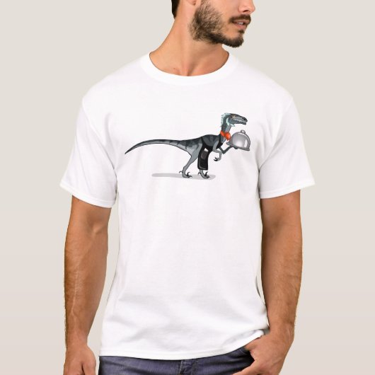 Illustratie van een kelner van het raptorvoedsel. t-shirt (Voorkant)