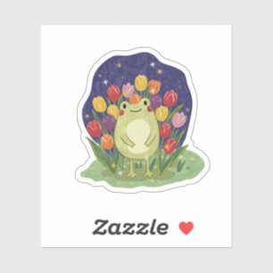 Illustratie van een knappe kikker in een tulpen tu sticker
