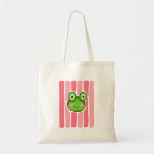 Illustratie van een knappe kikker met roze gestree tote bag