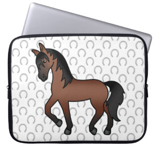 Illustratie van een knolbruine drafpaard in een le laptop sleeve