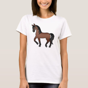Illustratie van een knolbruine dravende paard in e t-shirt
