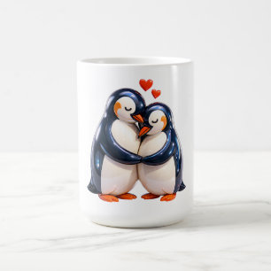 Illustratie van een knuffelend pinguïnpaar koffiemok
