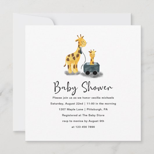 Illustratie van een knuffelgiraf voor babyshower u kaart (Voorkant)