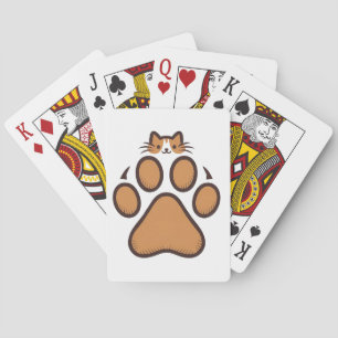 Illustratie van een knuffelkat die zich verbergt i pokerkaarten