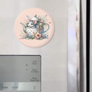 Illustratie van een knuffelmuis in een bloemige th magneet
