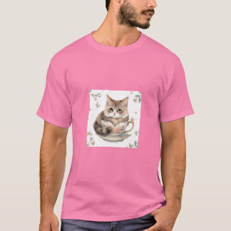 Illustratie van een knusse kat in theekopje t-shirt