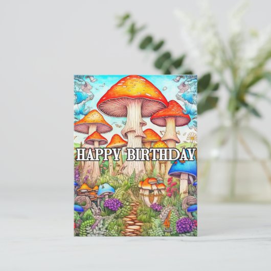 Illustratie van een knuttrig overgroeid paddenstoe briefkaart (Staand voorkant)