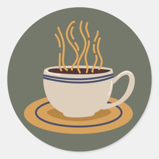Illustratie van een kopje koffie ronde sticker (Voorkant)