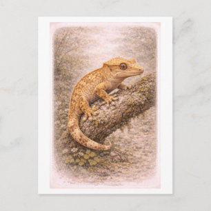 Illustratie van een kuifgecko in vintage-stijl briefkaart