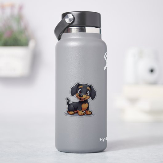 Illustratie van een lachende Kawaii-dachshundpuppy Sticker (HydroFlask)