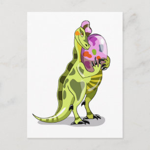 Illustratie van een lambeosaurus die een ei vastho briefkaart