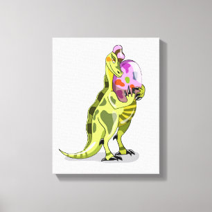 Illustratie van een lambeosaurus die een ei vastho canvas afdruk