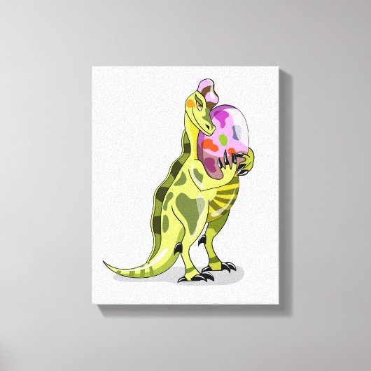 Illustratie van een lambeosaurus die een ei vastho canvas afdruk (Voorkant)