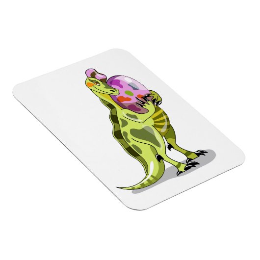 Illustratie van een lambeosaurus die een ei vastho magneet (Rechterzijde)