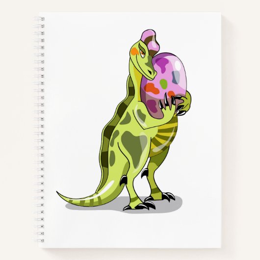 Illustratie van een lambeosaurus die een ei vastho notitieboek (Voorkant)