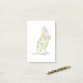 Illustratie van een lambeosaurus die een ei vastho post-it® notes (Op bureau)