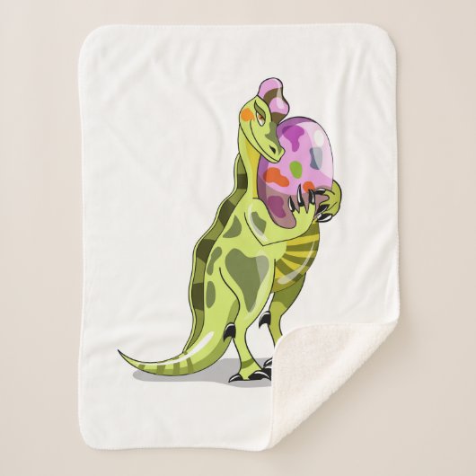 Illustratie van een lambeosaurus die een ei vastho sherpa deken (Voorkant)