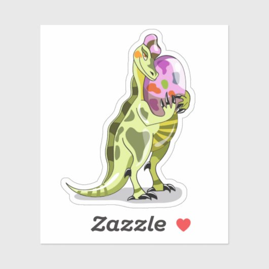 Illustratie van een lambeosaurus die een ei vastho sticker (Vel)