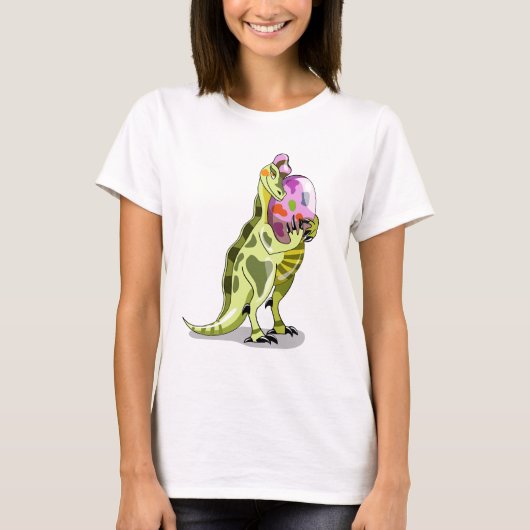 Illustratie van een lambeosaurus die een ei vastho t-shirt (Voorkant)